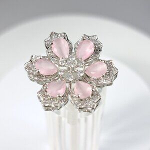 Beautiful Floral Pale Pink and CZ Adjustable Ring